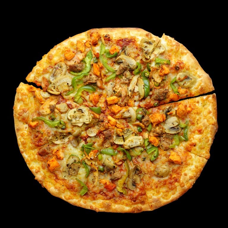Grilled chicken Caesar pizza.
