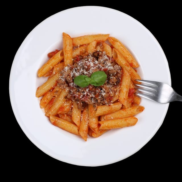 Penne with meat sauce catering.