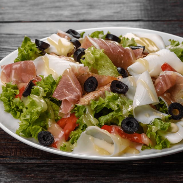 Salami & provolone salad catering.