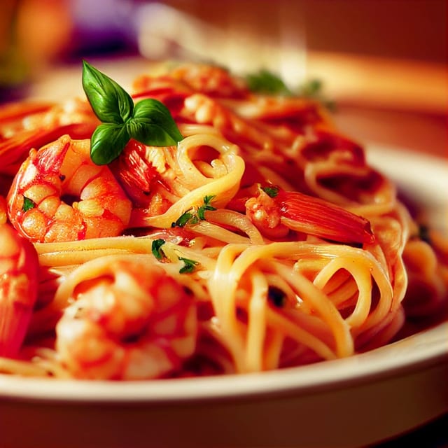Shrimp Marinara over Linguine.