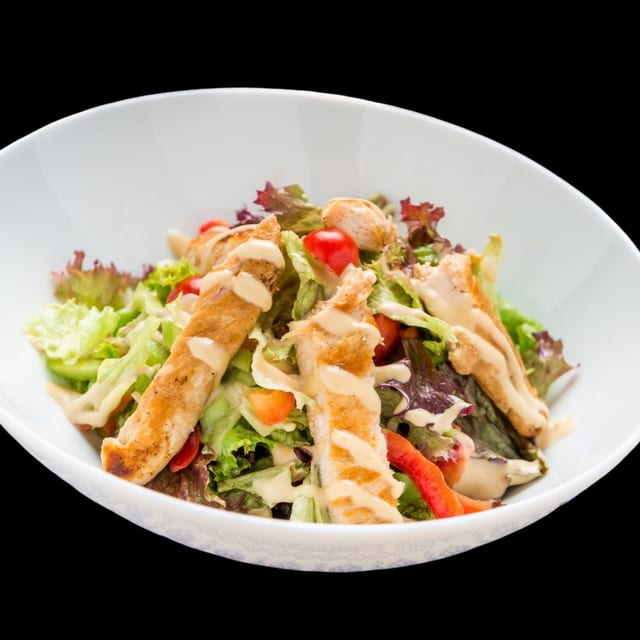 Chicken cutlet Caesar salad.