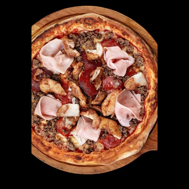 Meatlover pizza slice.