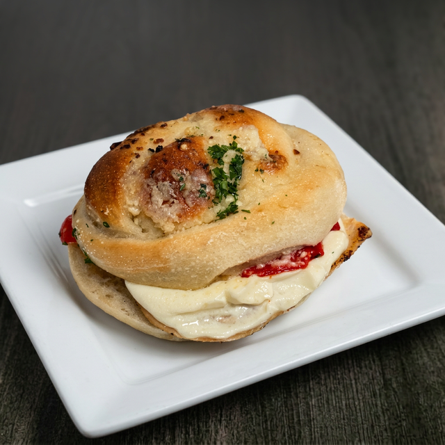 Our famous garlic knot chicken sandwich.